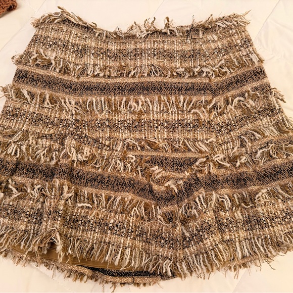 LoveShackFancy Dresses & Skirts - LoveShackFancy Fringed Mini Skirt in Beige and Black